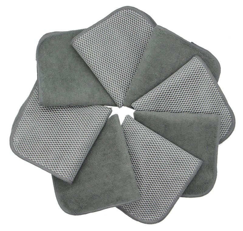 VeraSong Microfiber Dish Cloths Fast Drying Kitchen Cleaning Cloth Dish Rags Dust Cloths Ultra Absorbent Lint Free Washcloths with Poly Scrub Side 12inch x 12inch 8 Pack (Gray) - Image 3